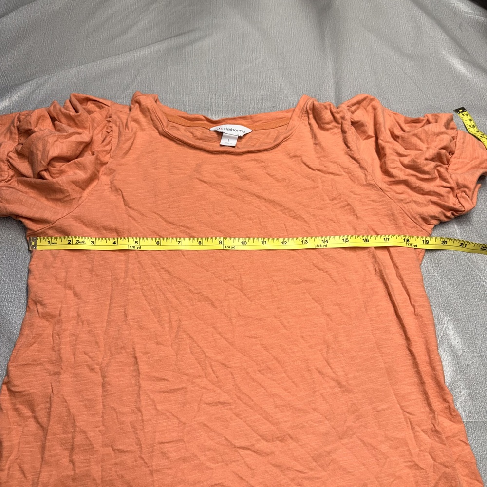 Liz Claiborne Womens Large Orange Puff Sleeve Top Casual - Picture 5 of 7
